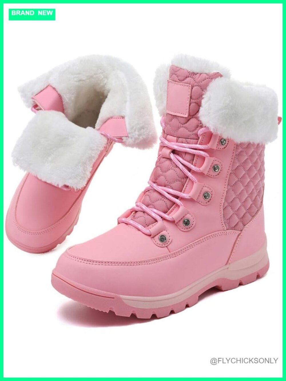 Womens Winter Snow Boots Mid-Calf Fur Lined Waterproof Anti-Slip Lace-Up